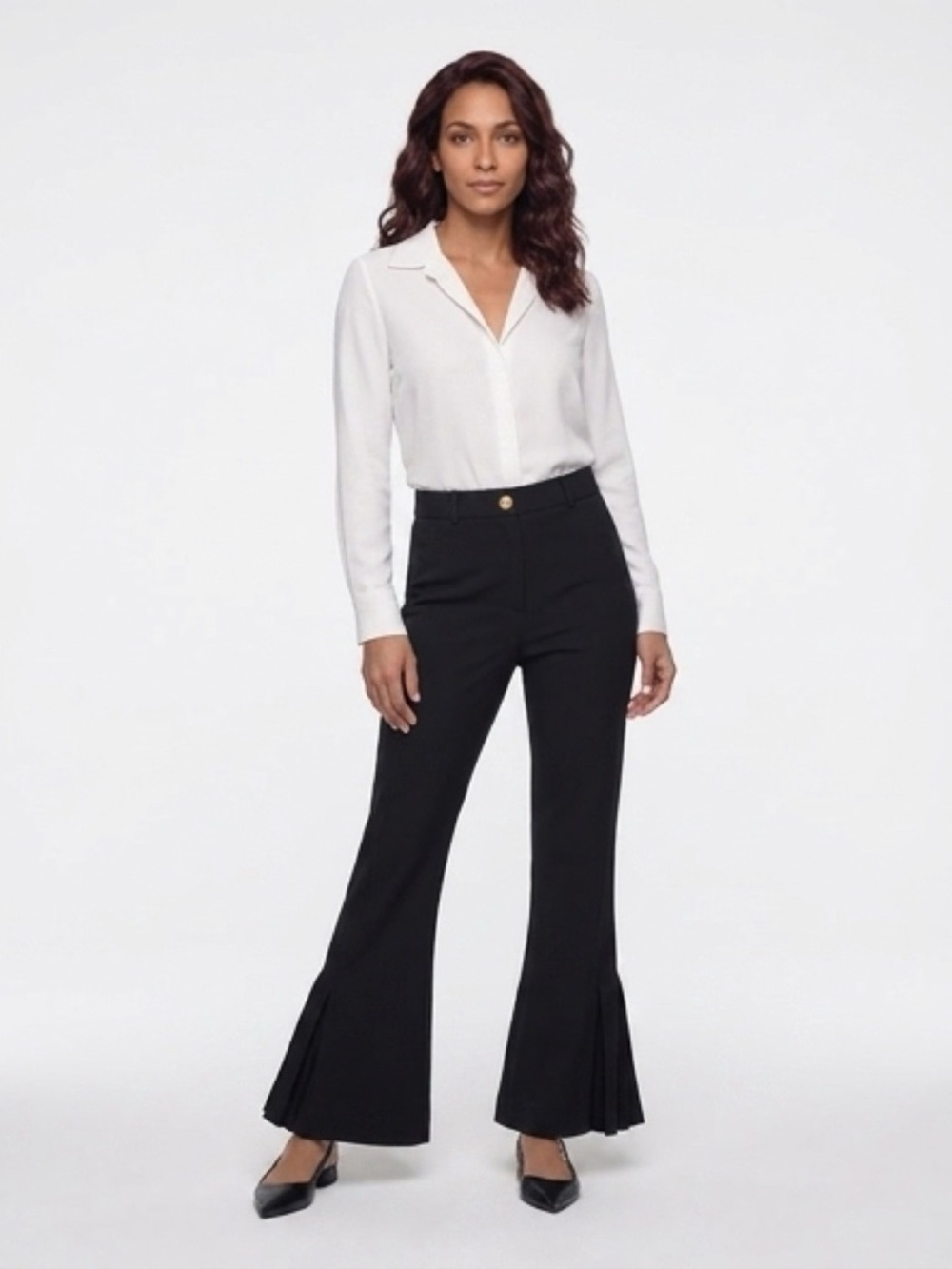 Black Straight Leg with Inverted Box Pleat on the side Hem Women's Pants